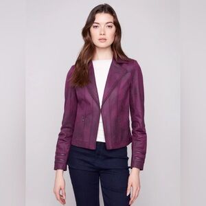 Faux Leather Jacket - Berry